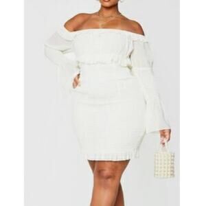 NWT Pretty Little Thing Plus Cream Chiffon Shired Bodycon Dress Sz UK 16/US 12